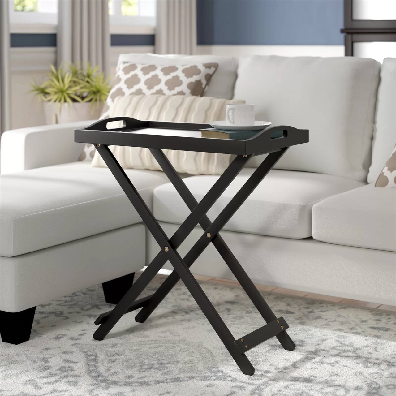 Portable MDF Folding Tray Bedside Table with Wood Finish for Living Room or Bedroom